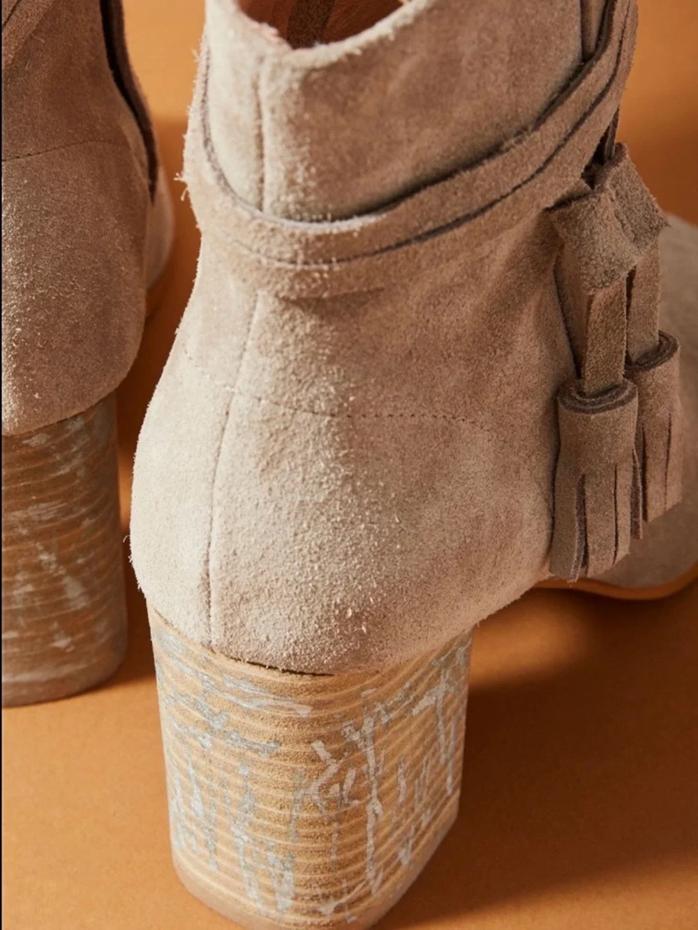 Anthropologie Beige Suede Peep-Toe Ankle Booties